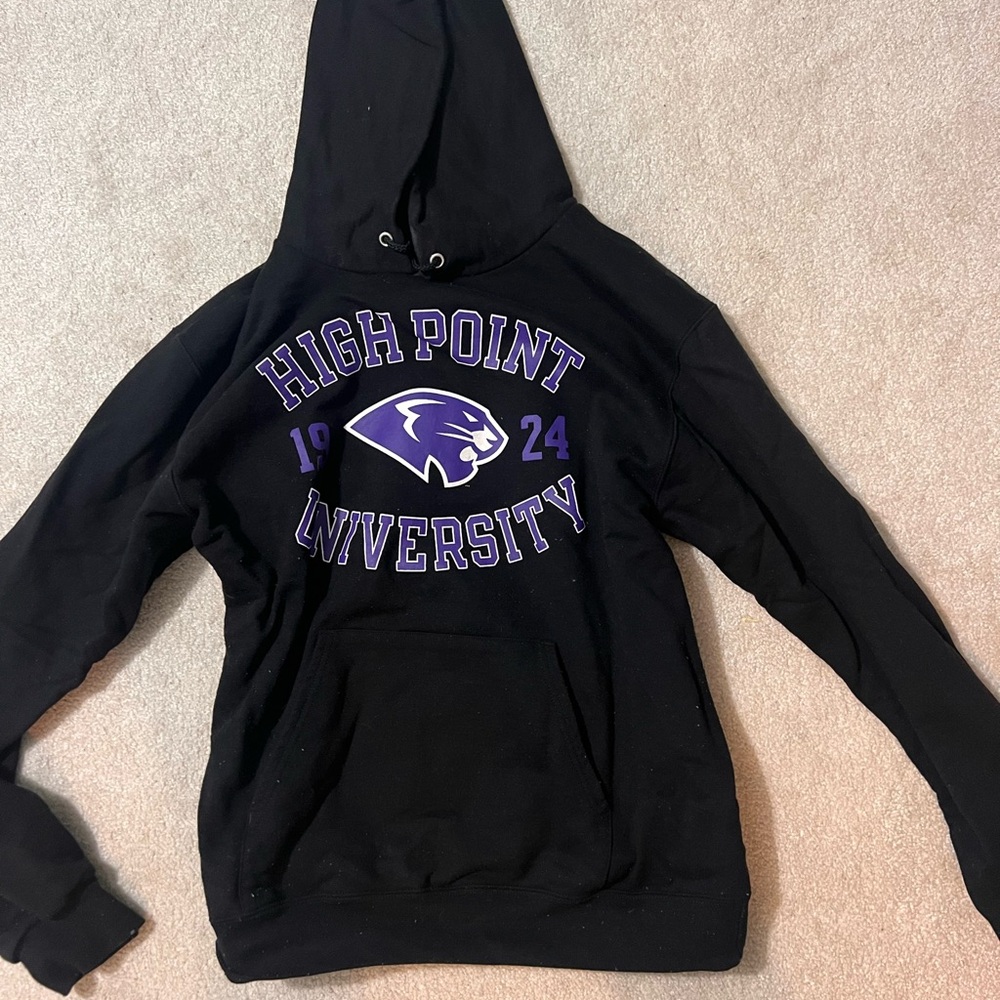 Champion Black Hoodie with Purple Logo